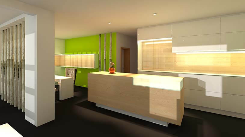 3D Rendering des Empfangsbereichs einer Goldschmiede